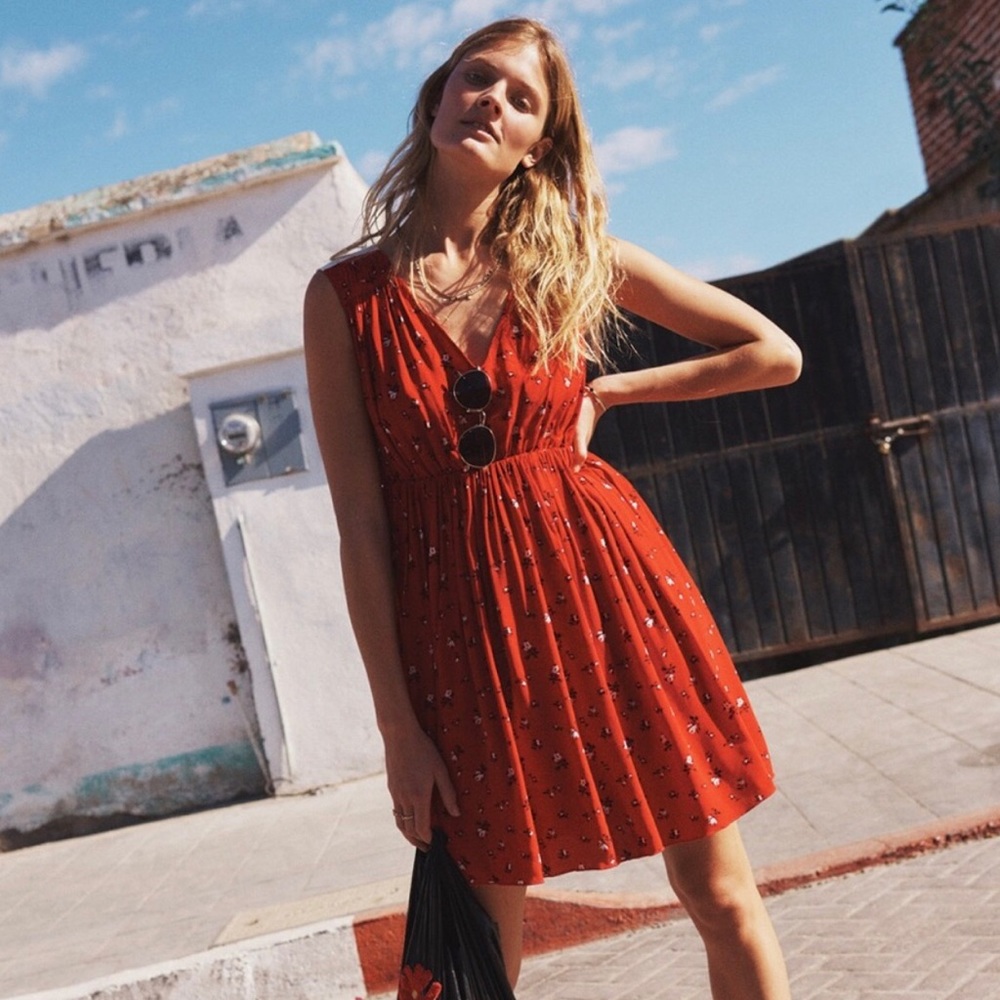 Red floral Madewell Magnolia dress